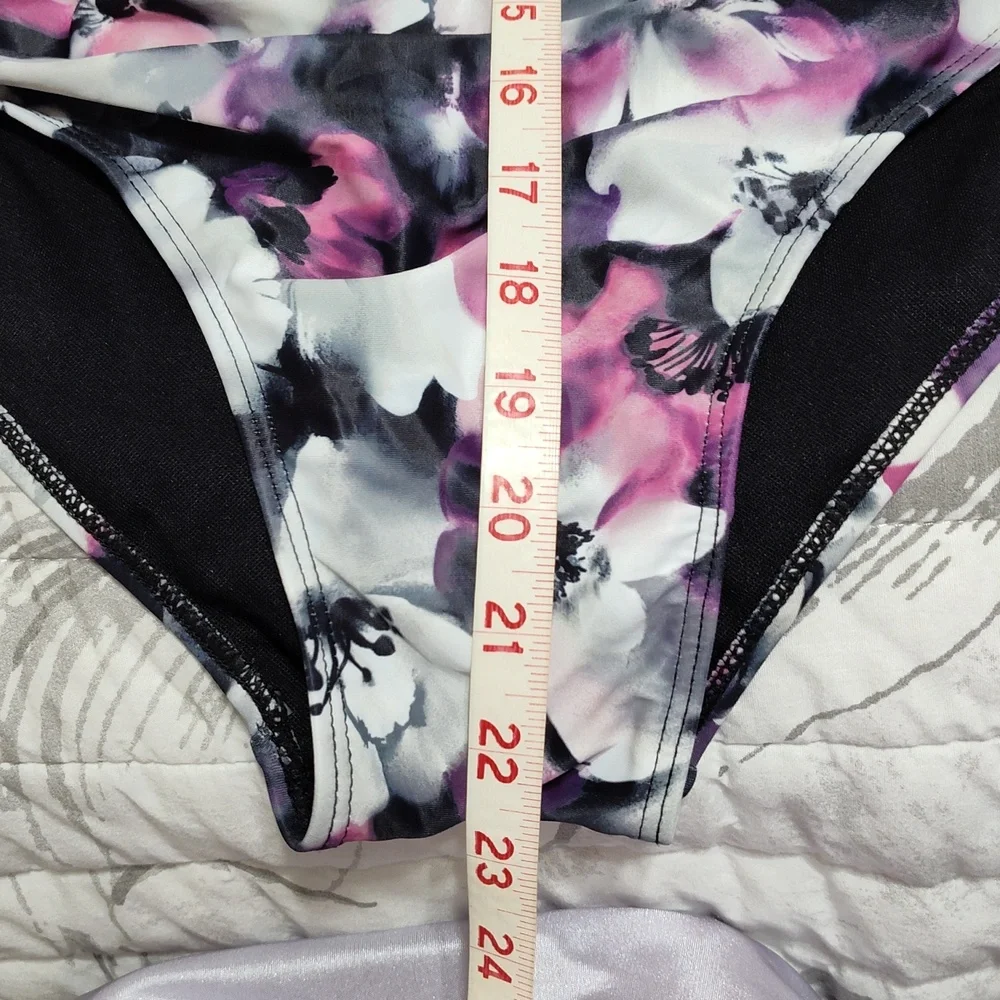 Aqua Eve Purple, White and Black Floral One Piece Swimsuit, Size 18 (NWOT) - Picture 11 of 11